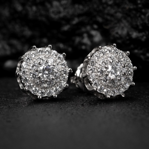 Round Spiked Cut 925 Sterling Silver Circle Cluster Stud Screw Back Earrings - Picture 1 of 5